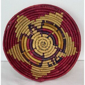 Hand‎ Woven Coiled Basket 9" Round Southwestern Tribal Boho Chic Geometric #2